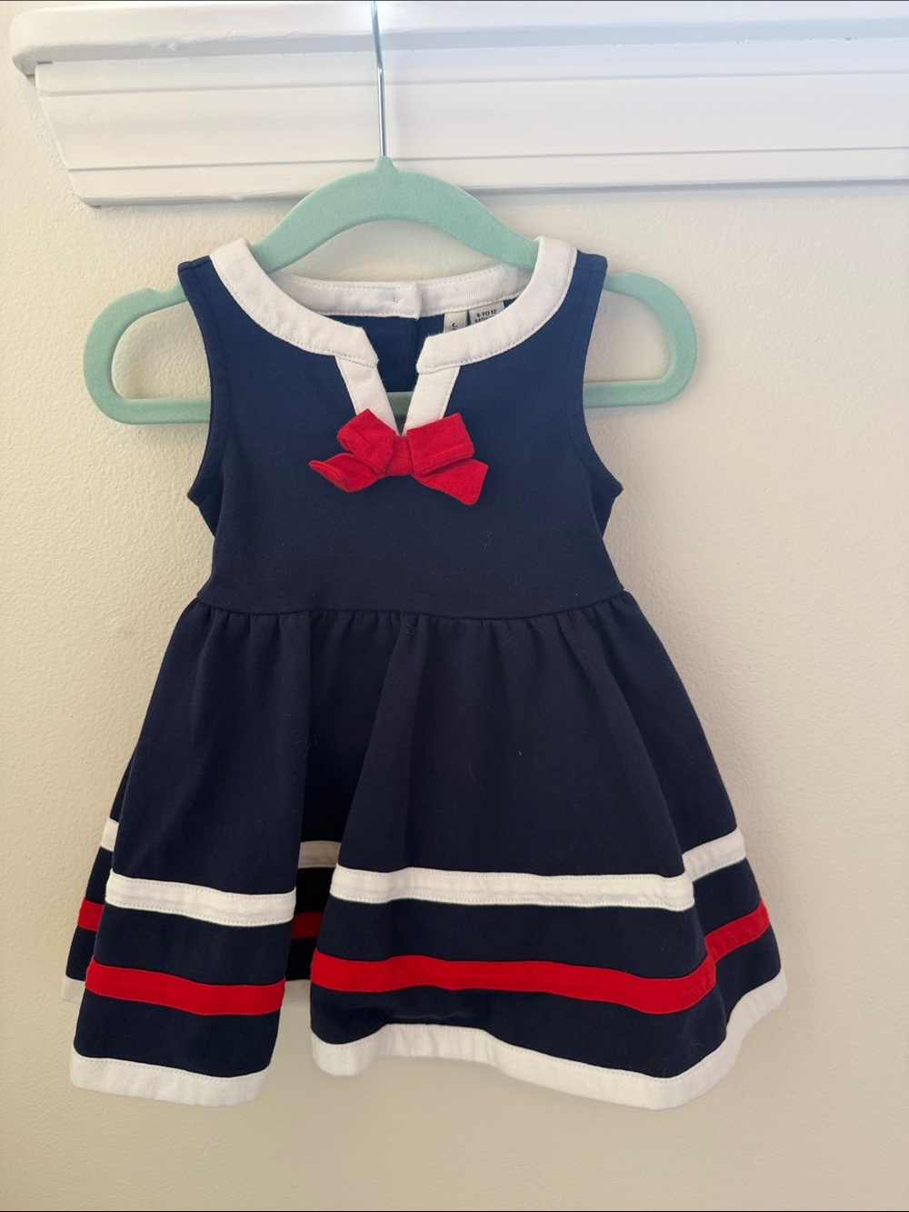 Janie and Jack Navy Dress with Red Bow and White Trim